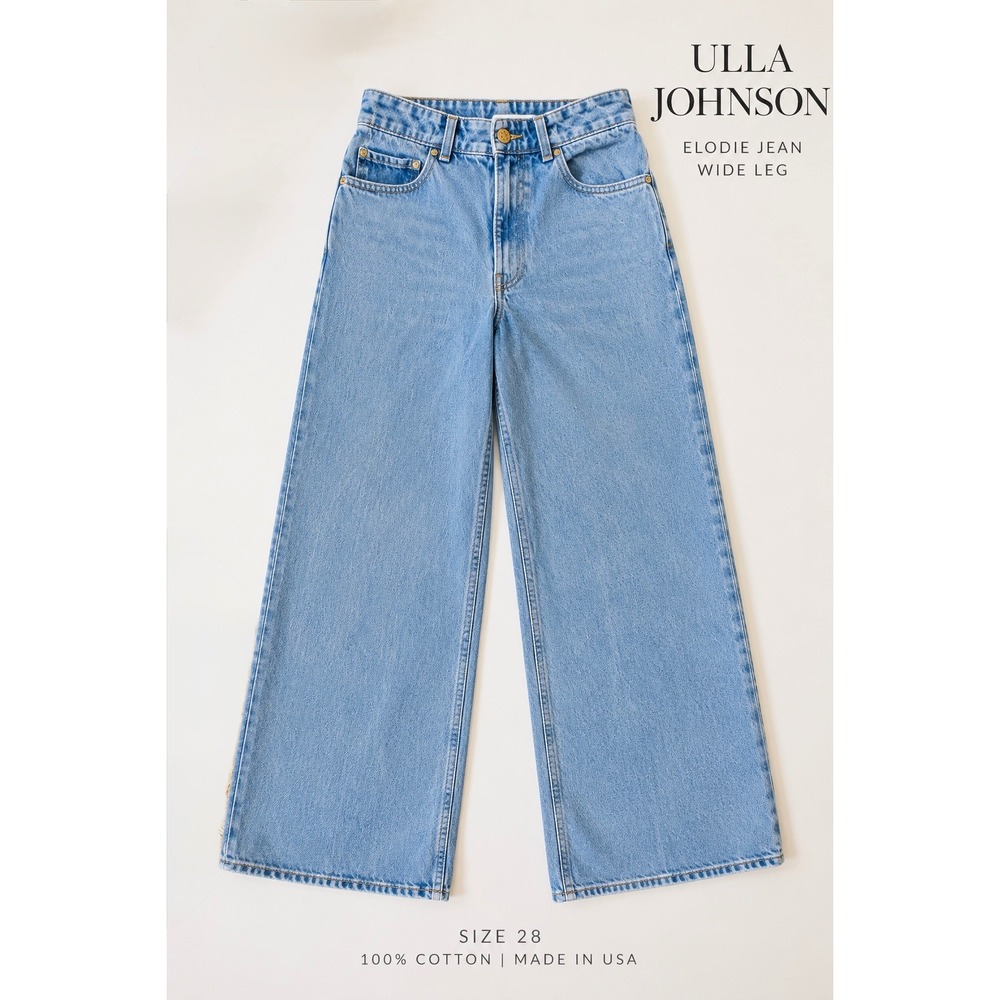 Ulla Johnson Elodie Jean Light Wash High Rise Wide Leg Denim Blue Size 28